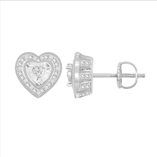 Sterling Silver White Heart Shaped Diamond Earrings For Women 0.10CT Round Diamond Love Heart Earrings