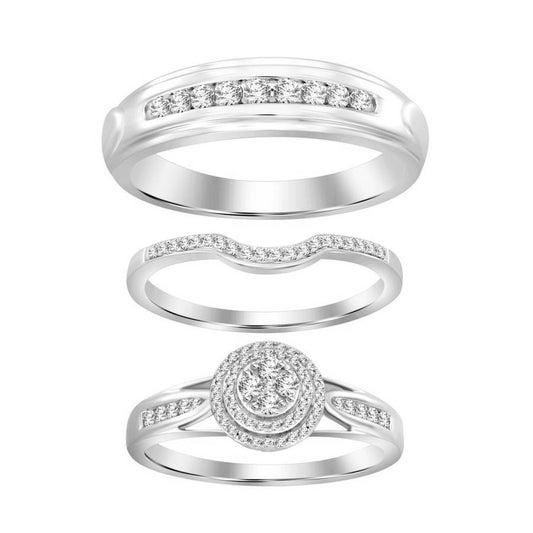 Sterling Silver White 0.50CT Round Diamond Trio Bridal Set For Women Diamond Engagement & Wedding Ring Set