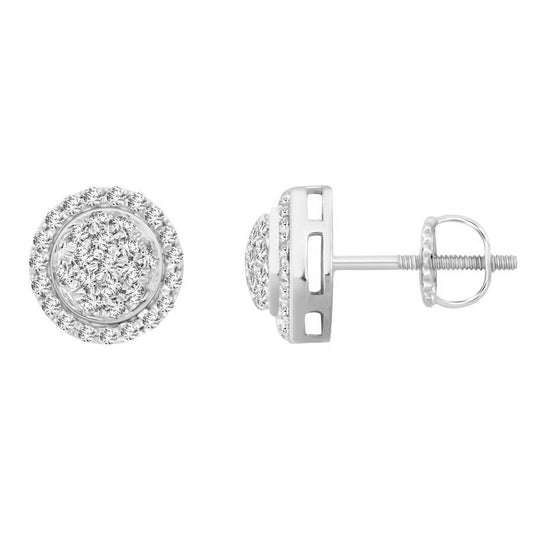 Sterling Silver 0.15CT Round Diamond Cluster Earrings For Ladies