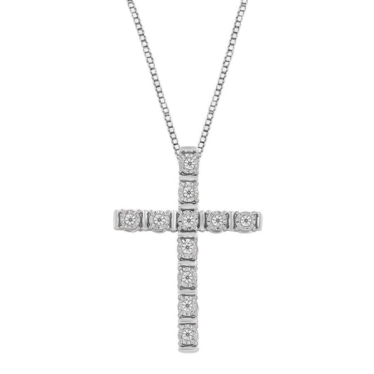 LADIES PENDANT WITH CHAIN 0.10CT ROUND DIAMOND 10K WHITE GOLD