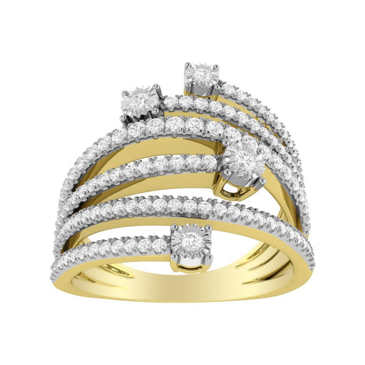 LADIES FASHION RING 0.50CT ROUND DIAMOND 10K YELLOW GOLD