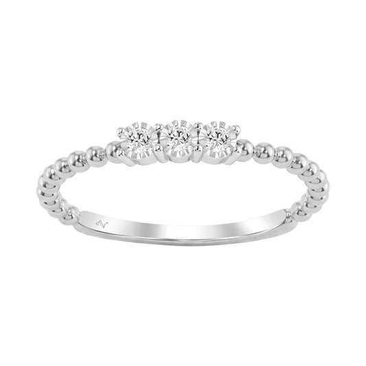 Elegant 0.07Ct Round Diamond Three Stone Ring In Sterling Silver Classic Ladies Jewelry Design