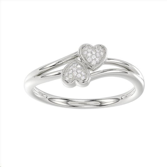 Sterling Silver Diamond Double Heart Ring 0.05Ct Round Women Promise Engagement Ring Cute Romantic Gift