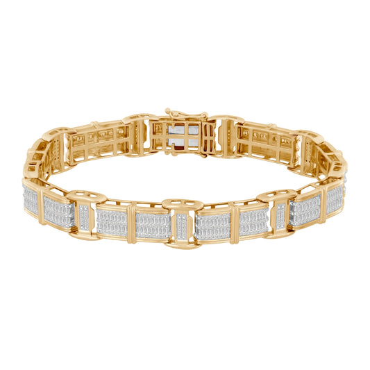 MEN'S BRACELET 3.50CT ROUND/BAGUETTE DIAMOND 10K YELLOW GOLD