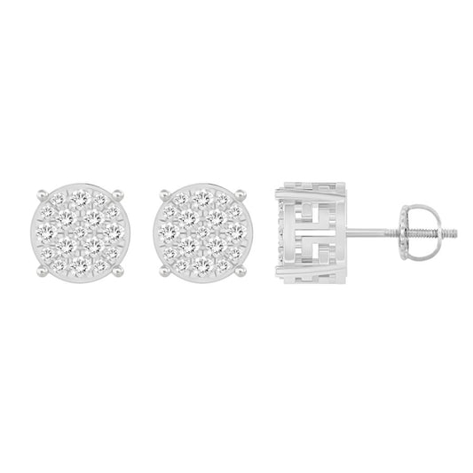Sterling Silver 0.25CT Round Diamond Cluster Earrings In Elegant Diamond Fashion Earrings For Women