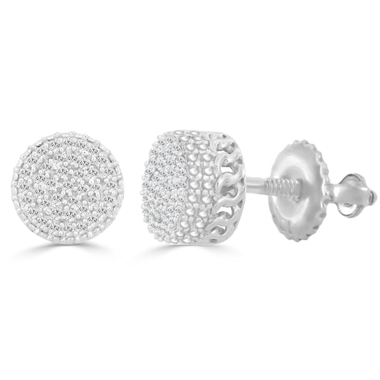 Elegant Cluster Diamond Fashion Earrings 0.15CT Round Diamond In White Sterling Silver