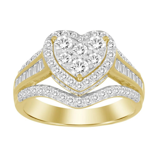 LADIES RING 1.00CT ROUND/BAGUETTE DIAMOND 10K YELLOW GOLD