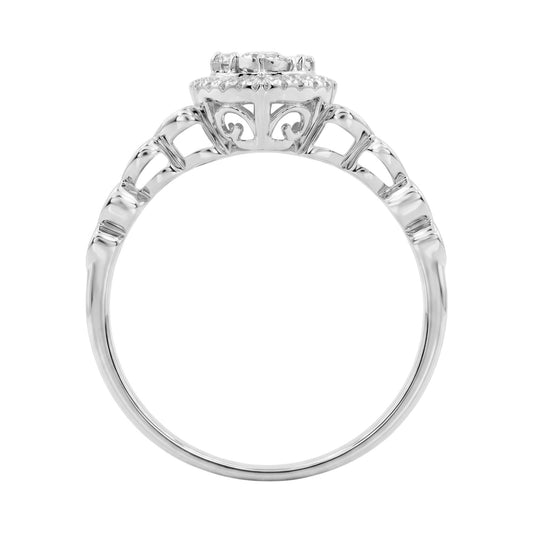 Women’S Sterling Silver 0.12Ct Round Diamond Heart Promise Ring Cluster Design Romantic Ladies Ring