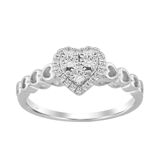 Women’S Sterling Silver 0.12Ct Round Diamond Heart Promise Ring Cluster Design Romantic Ladies Ring