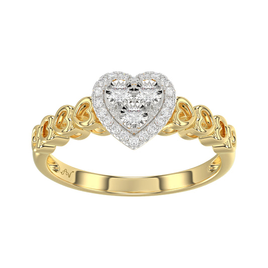 Elegant 10K Yellow Gold Heart-Shaped Engagement Ring Featuring 0.12Ct Round Diamonds With A Romantic And Timeless Design. Perfect As A Promise Ring, A