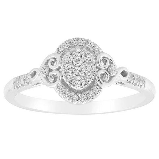 Sterling Silver 0.20CT Round Diamond Halo Ring For Women In Elegant Diamond Engagement Style Ring