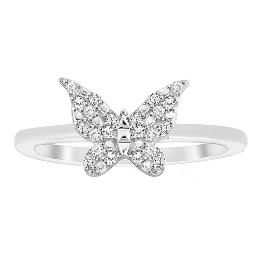Sterling Silver 0.10CT Round Diamond Butterfly Ring For Women In Dainty Butterfly Design Diamond Ring