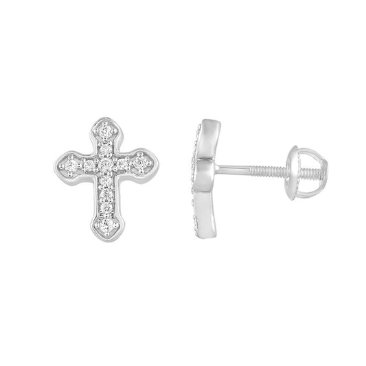 Classic Cross Round Shape Diamond Earrings For Women Sterling Silver 0.15CT Jewelry