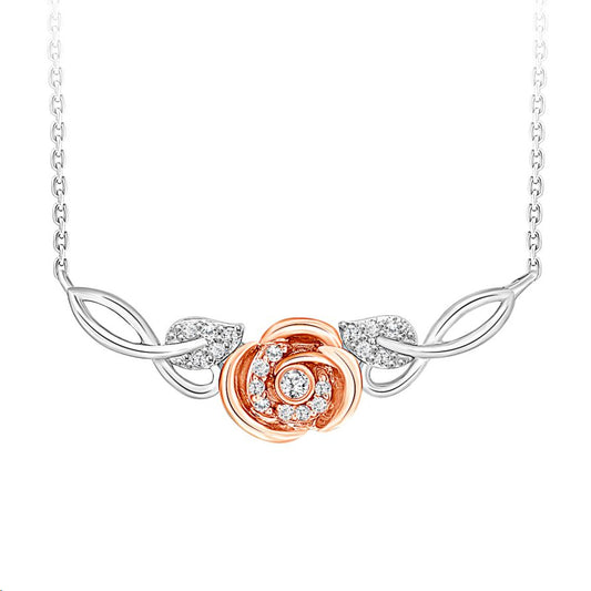 LADIES NECKLACE 0.10CT ROUND DIAMOND 10K WHITE/ROSE GOLD