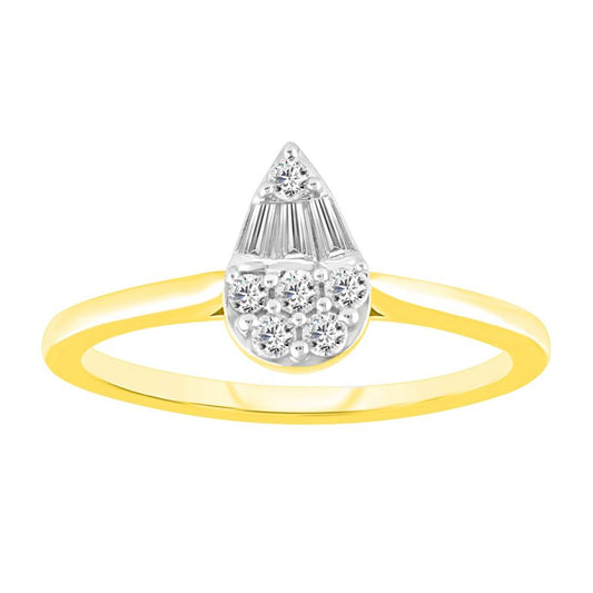 LADIES RING 0.25CT ROUND/BAGUETTE DIAMOND 10K YELLOW GOLD