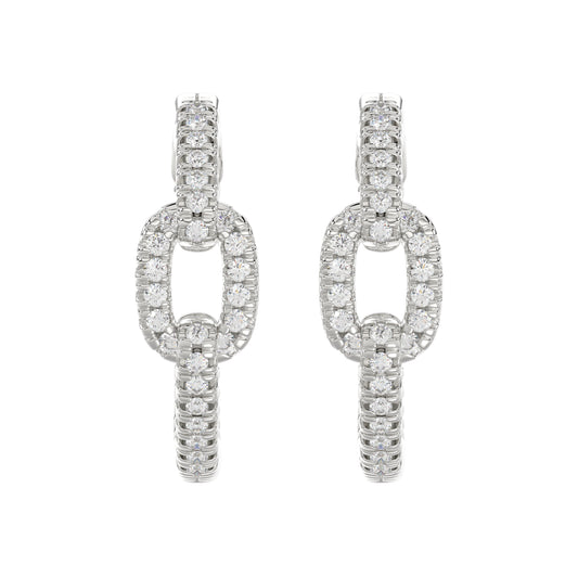 Elegant 10K White Gold Fashion Hoop Earrings Featuring 0.15Ct Round Diamonds With Brilliant Sparkle And Timeless Design.