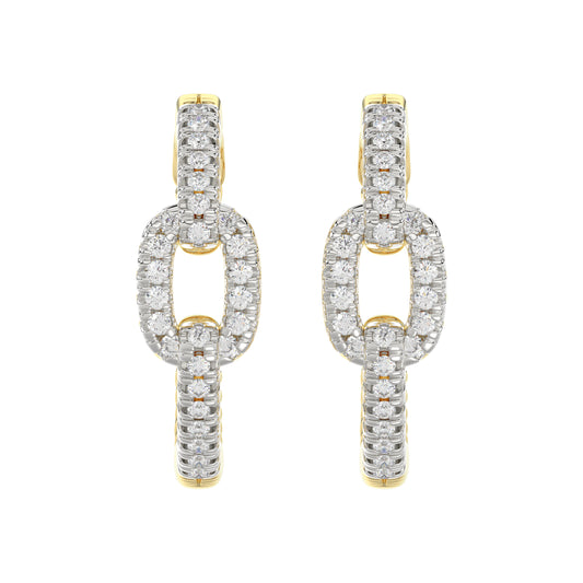 Elegant 10K Yellow Gold Fashion Hoop Earrings Featuring 0.15Ct Round Diamonds With Brilliant Sparkle And Timeless Design.