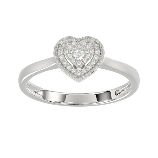 Ladies 0.10Ct Round Diamond Sterling Silver Ladies Ring White Heart Shape Cluster Halo Engagement Promise Ring For Her
