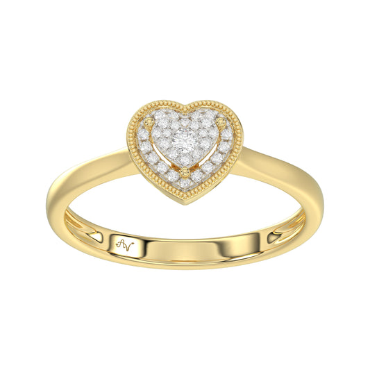 10K Yellow Gold Heart Diamond Ring For Women 0.10Ct Round Diamond Heart Ring
