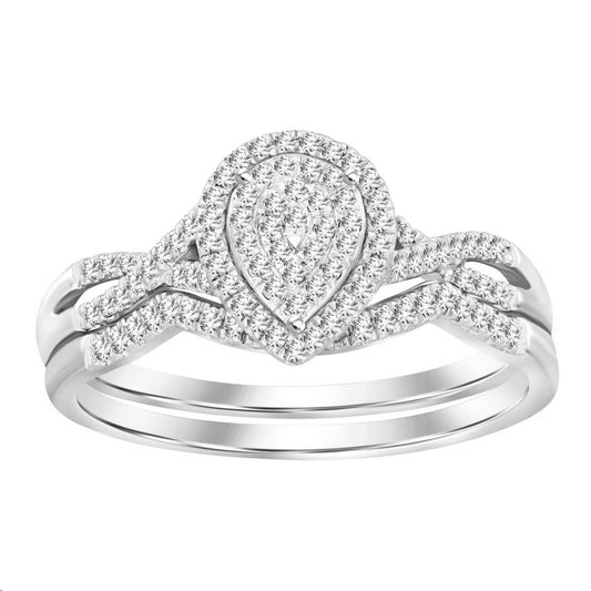 LADIES BRIDAL SET 0.25CT ROUND DIAMOND STERLING SILVER WHITE