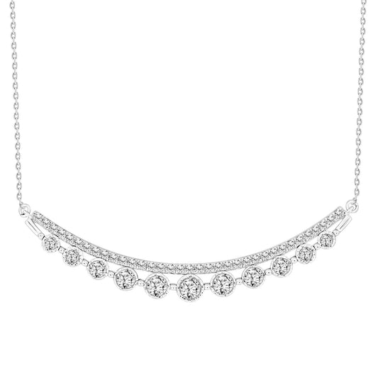LADIES NECKLACE 0.75CT ROUND DIAMOND 14K WHITE GOLD
