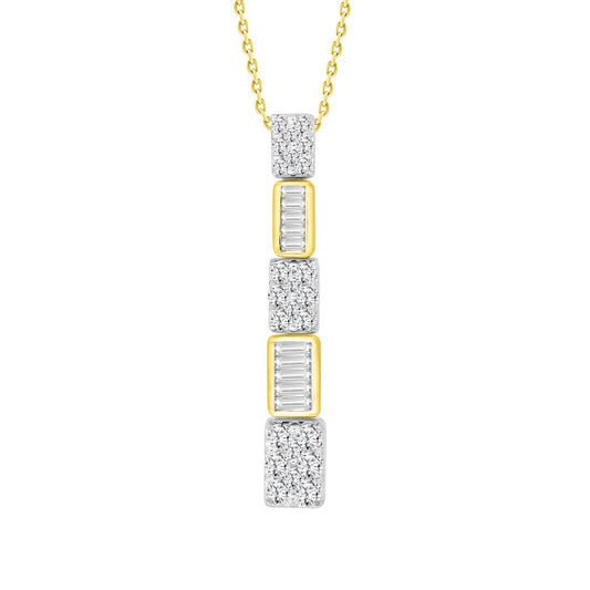 LADIES PENDANT WITH CHAIN 0.50CT ROUND/BAGUETTE DIAMOND 14K WHITE GOLD (SI QUALITY)
