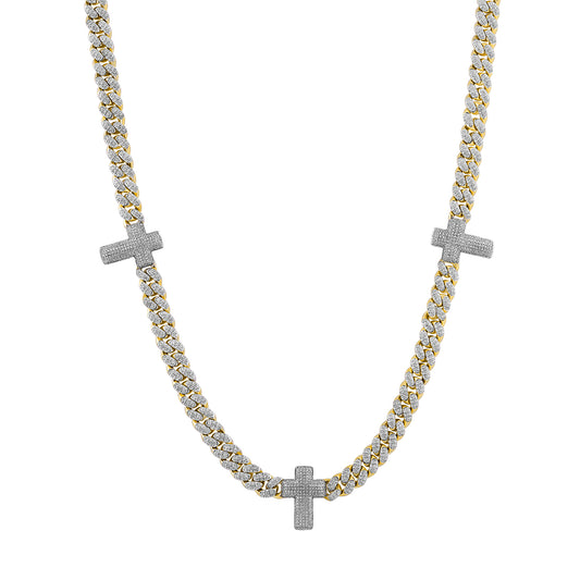 MEN'S NECKLACE 3.33CT ROUND DIAMOND 10K YELLOW GOLD
