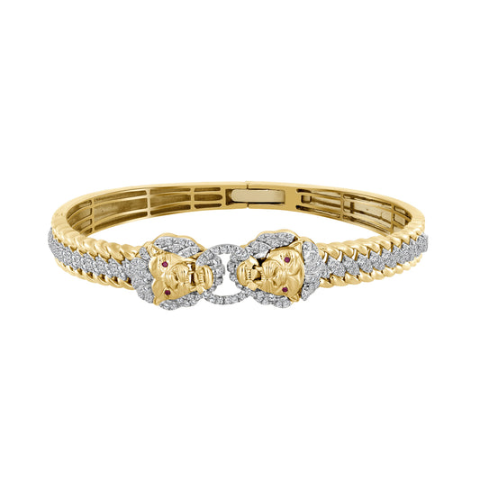 MEN'S BRACELET 1.50CT ROUND/RUBY DIAMOND 10K YELLOW GOLD