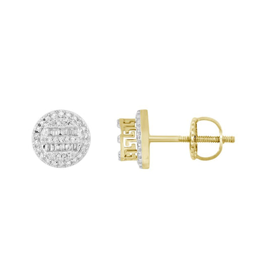 LADIES EARRINGS 0.33CT ROUND/BAGUETTE DIAMOND 10K YELLOW GOLD