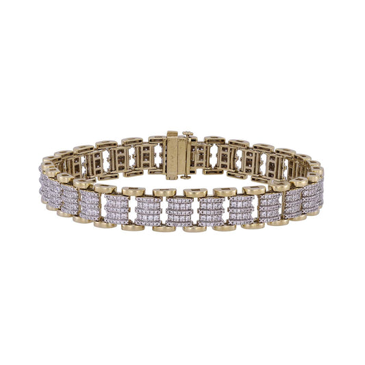 MEN'S BRACELET 2.50CT ROUND DIAMOND 10K YELLOW GOLD