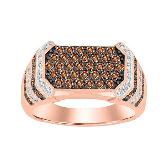 MEN'S RING 1.00CT ROUND/DARK BROWN DIAMOND 10K ROSE GOLD