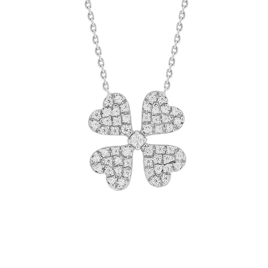 LADIES PENDANT WITH CHAIN 0.10CT ROUND DIAMOND 10K WHITE GOLD