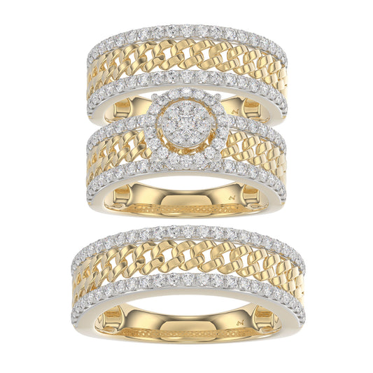 LADIES TRIOS SET 1.50CT ROUND DIAMOND 10K YELLOW GOLD