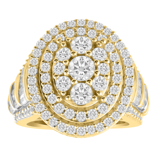 LADIES RING 3.00CT ROUND/BAGUETTE DIAMOND 10K YELLOW GOLD