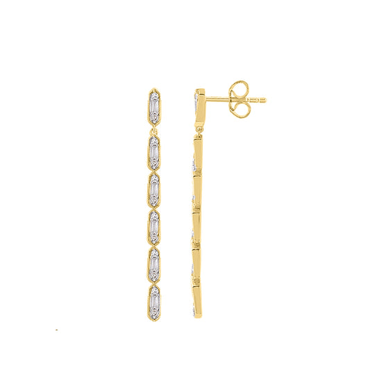 LADIES EARRINGS 0.33CT ROUND/BAGUETTE DIAMOND 14K YELLOW GOLD (SI QUALITY)