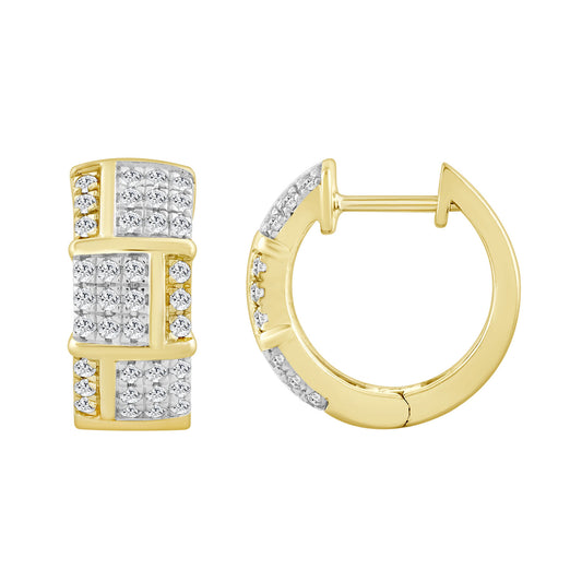 MEN'S HOOPS EARRINGS 0.50CT ROUND DIAMOND 10K YELLOW GOLD