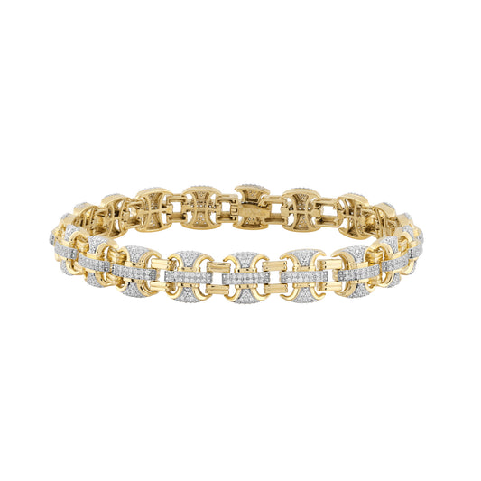 MEN'S BRACELET 1.00CT ROUND DIAMOND 10K YELLOW GOLD