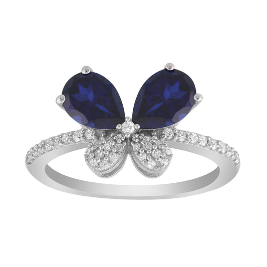 LADIES RING 1.75CT ROUND/PEAR/SAPHIRE DIAMOND 14K WHITE GOLD