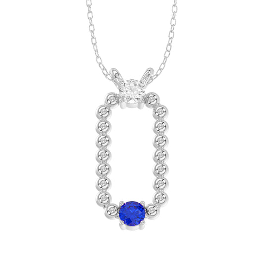 LADIES PENDANT WITH CHAIN 0.15CT ROUND/BLUE SAPHIRE DIAMOND 14K WHITE GOLD (CENTER STONE ROUND BLUE SAPHIRE 0.10CT)