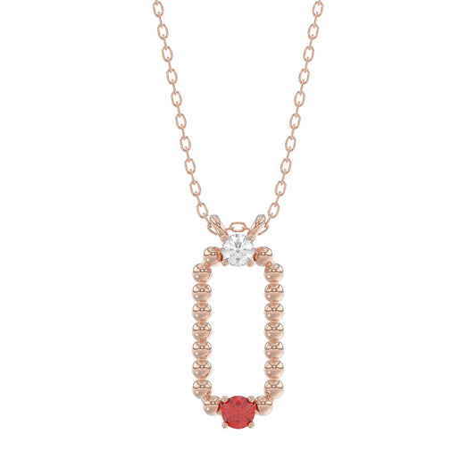14K Rose Gold 0.15Ct Ruby & Diamond Necklace For Women Natural Round Ruby Ladies Fine Jewelry
