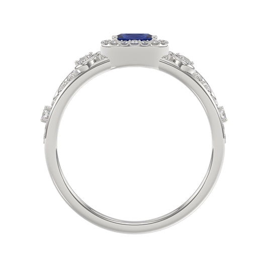 14K White Gold 0.45Ct Blue Sapphire & Round Diamond Engagement Ring For Women Oval Natural Sapphire Fashion Ring (Oval Blue Sapphire 0.30Ct)