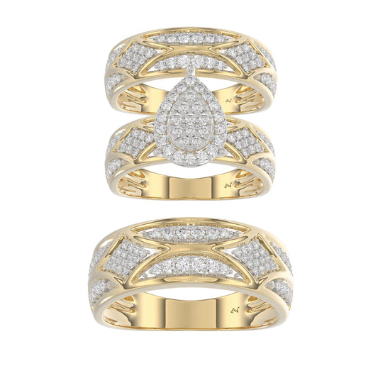 LADIES TRIO SET 1.33CT ROUND DIAMOND 10K YELLOW GOLD