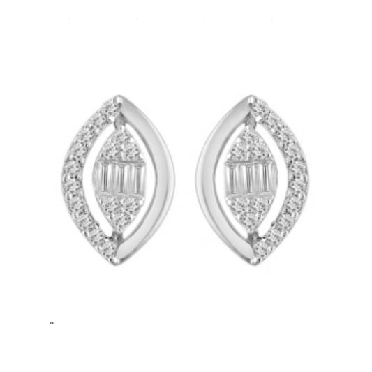 LADIES EARRING 0.32CT BAGUETTE/ROUND DIAMOND 14K WHITE GOLD