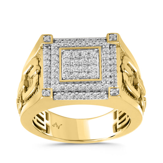 MEN'S RING 0.75CT ROUND DIAMOND 10K YELLOW GOLD
