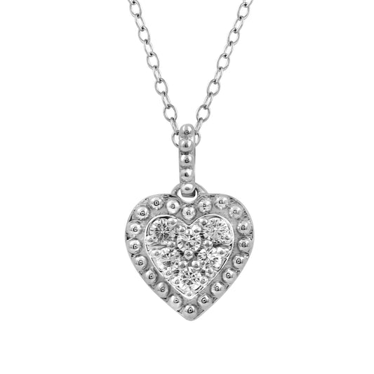 Sterling Silver Heart Shape Diamond Pendant With Chain 0.10CT Round Diamond