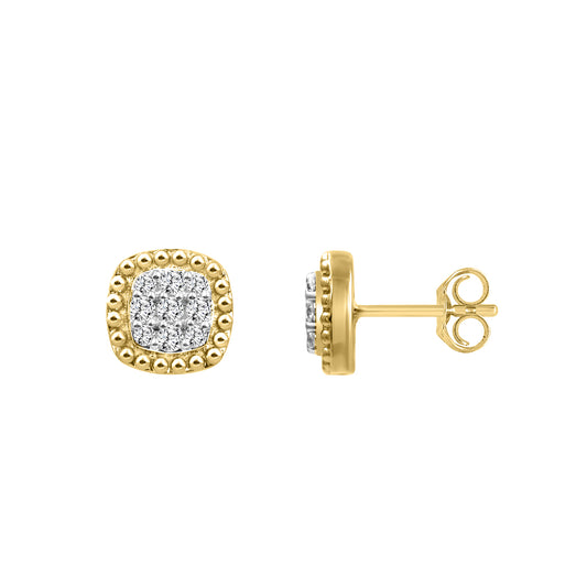 Ladies 10K Yellow Gold 0.20CT Round Diamond Cluster Earrings Fashion Jewelry Design