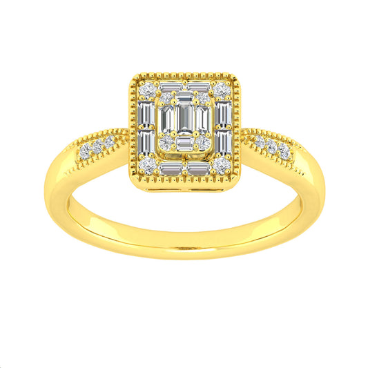LADIES RING 0.25CT ROUND/BAGUETTE DIAMOND 14K YELLOW GOLD