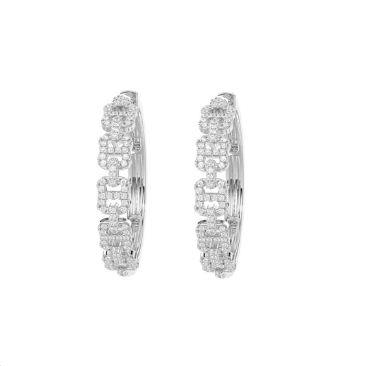 LADIES HOOPS EARRINGS 0.50CT ROUND DIAMOND 14K WHITE GOLD