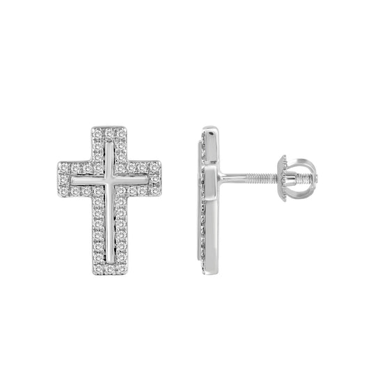 Sterling Silver Ladies Cross Design Diamond Earrings 0.25CT Round Diamond