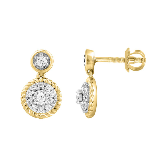 LADIES EARRINGS 0.13CT ROUND DIAMOND 14K YELLOW GOLD